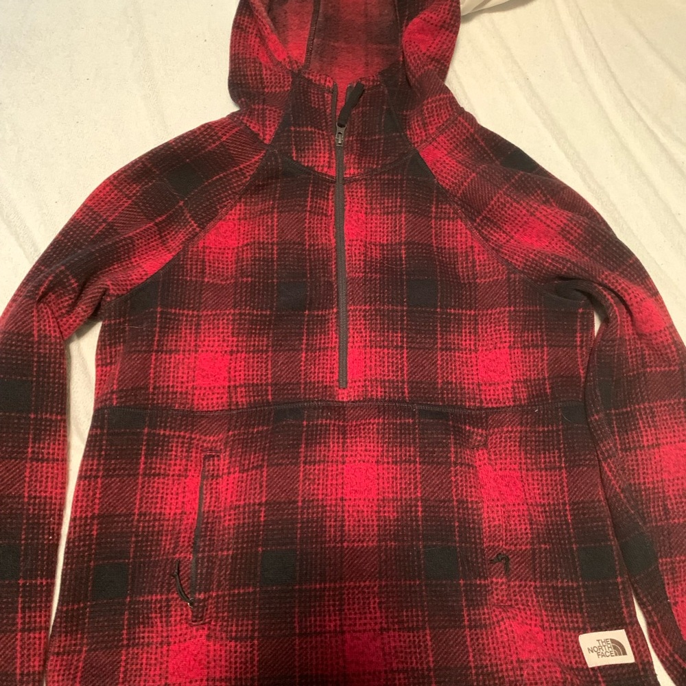 Red/ Black North Face 1/4 zip hoodie